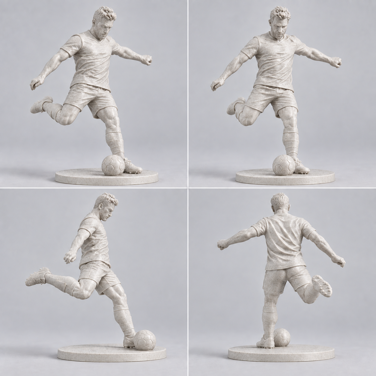 Footballer striking the ball, figurine preview in PLA Marble, White Marble