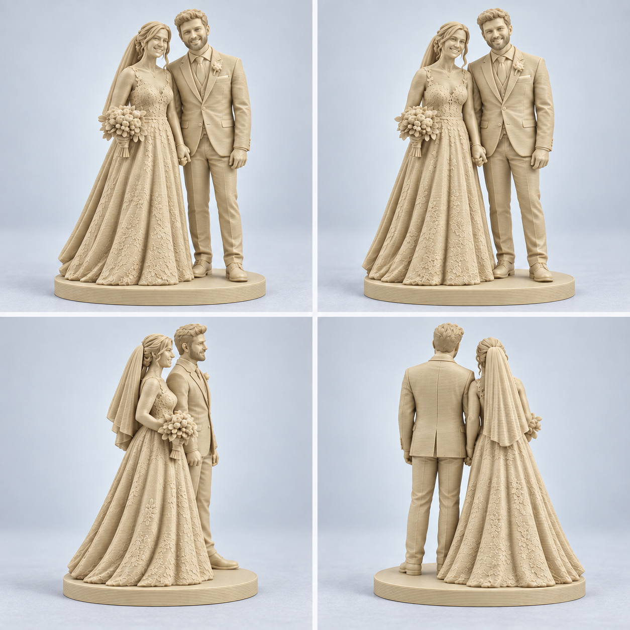 Wedding couple figurine preview in PLA Wood, White Oak
