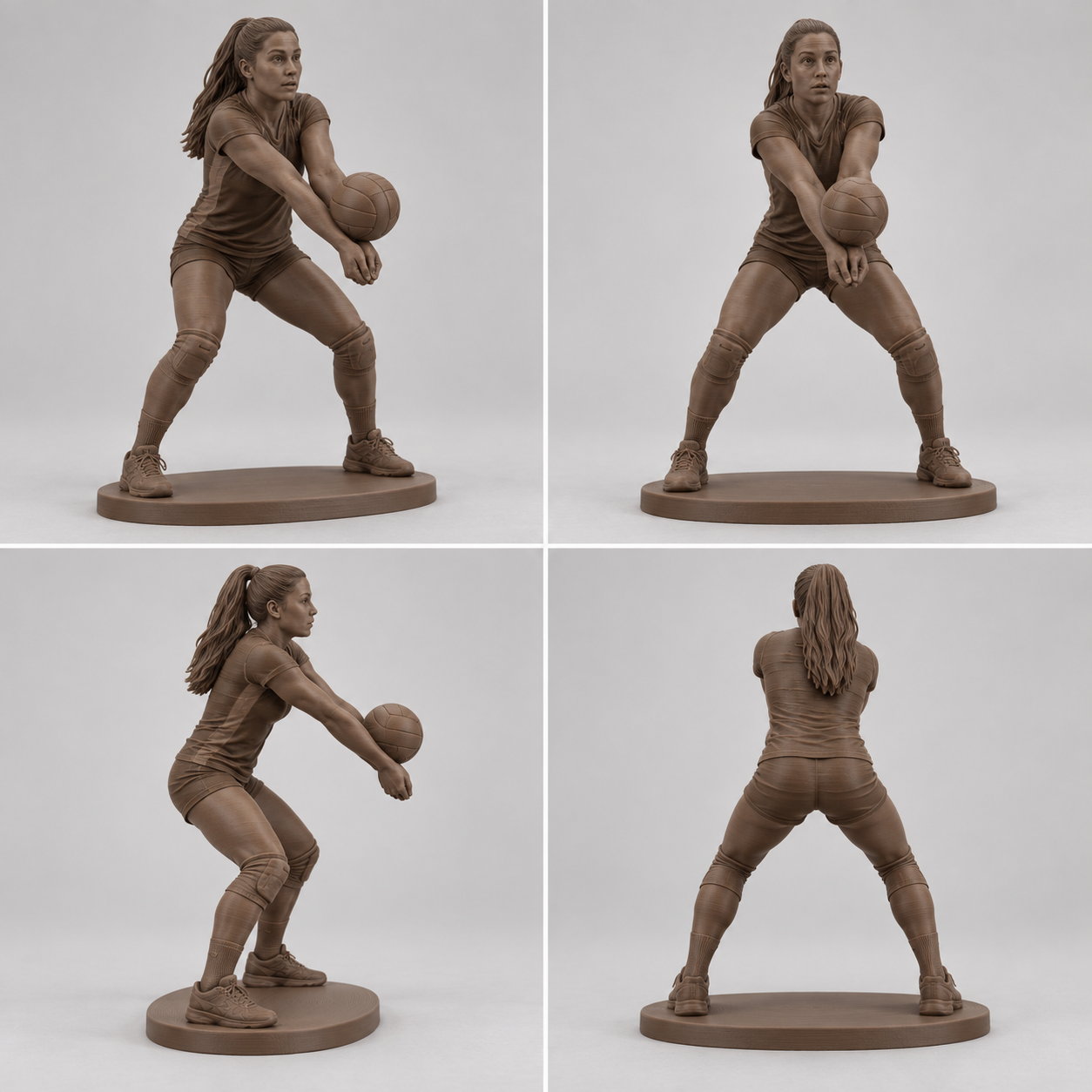Volleyball player figurine preview in PLA Wood, Black Walnut